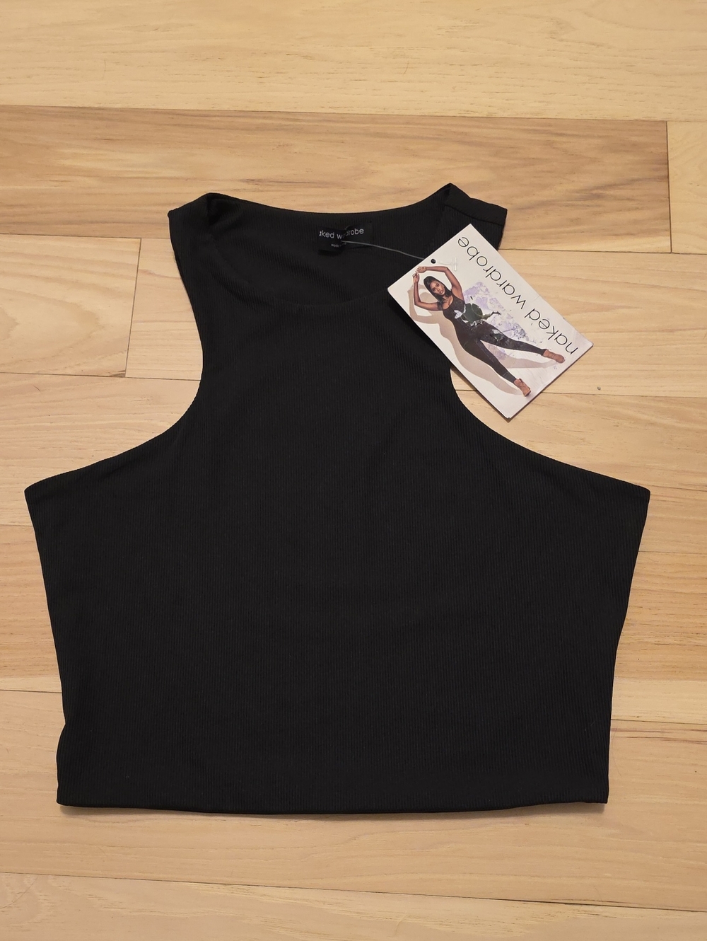 naked wardrobe Black Ribbed High-Neck Crop Top